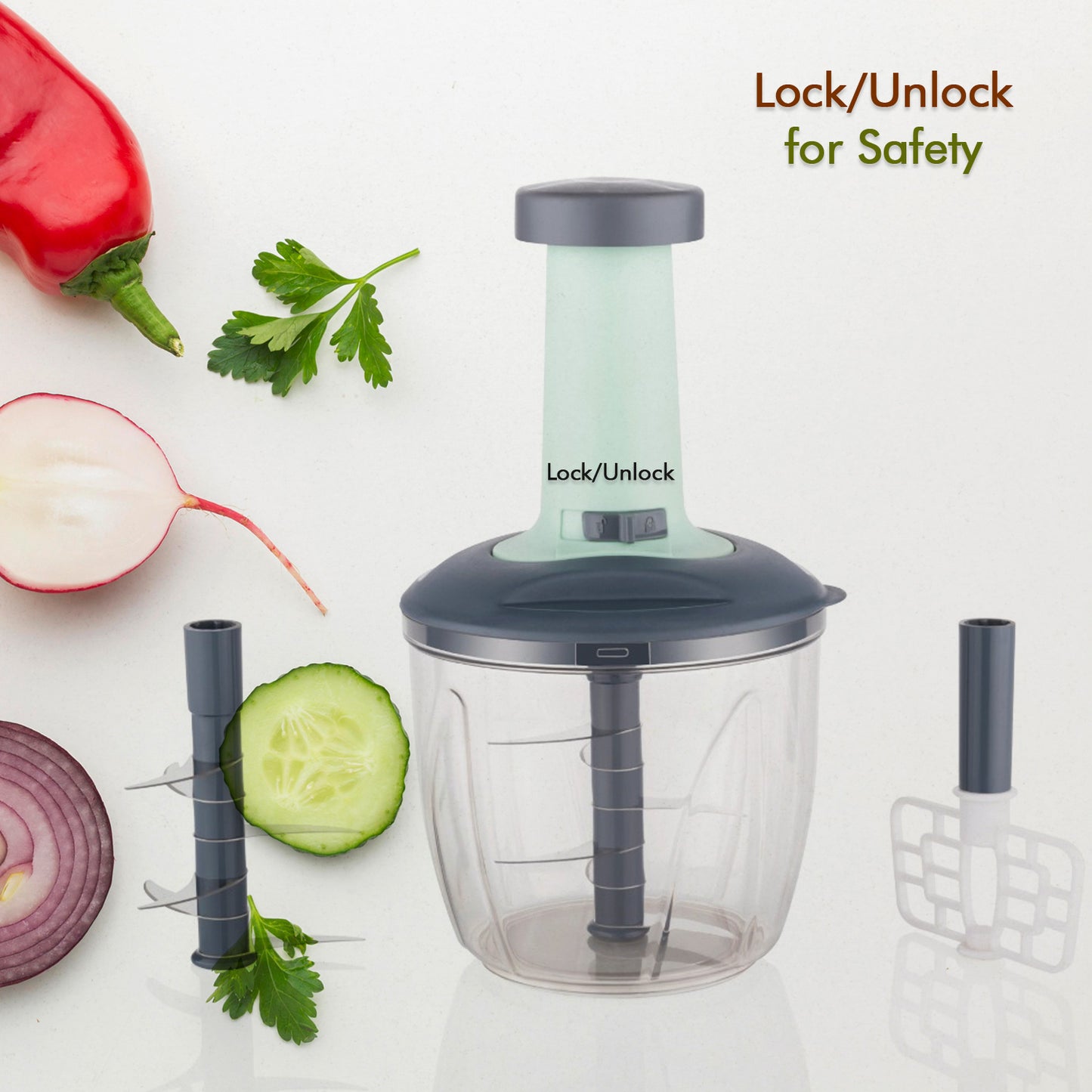 1100 Ml 2 In 1 Push Up Chopper With Blender Affixed With 6 Sharp Blade  Vegetable And Fruit Cutter With Easy Push And Chop Button