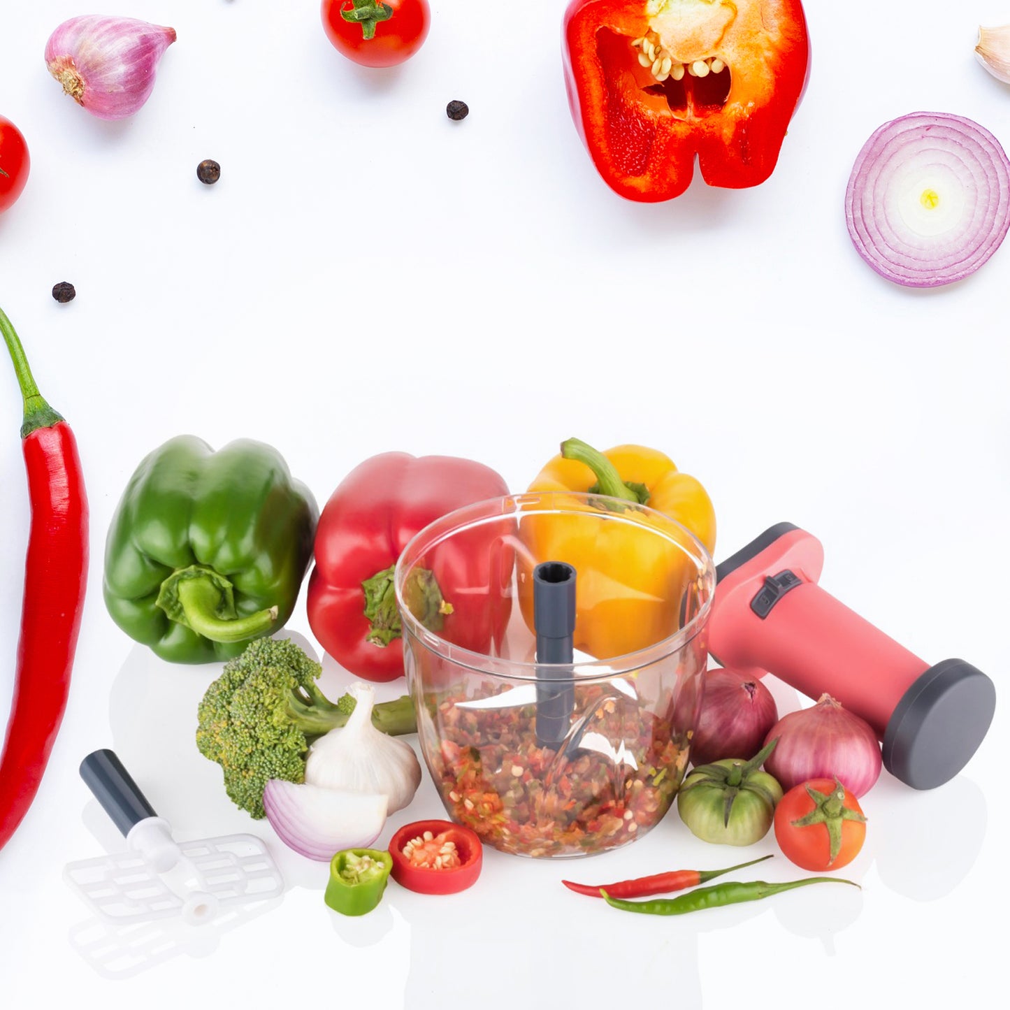 1100 Ml 2 In 1 Push Up Chopper With Blender Affixed With 6 Sharp Blade  Vegetable And Fruit Cutter With Easy Push And Chop Button