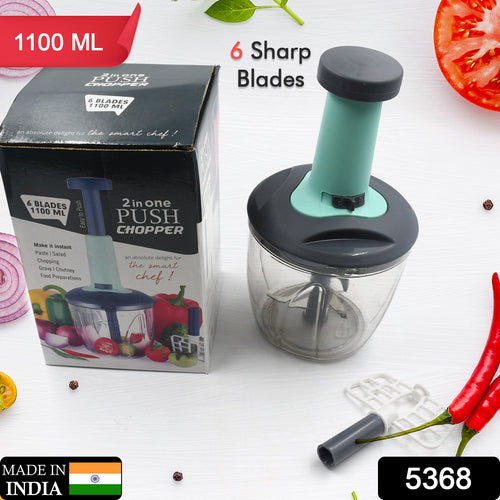 1100 Ml 2 In 1 Push Up Chopper With Blender Affixed With 6 Sharp Blade  Vegetable And Fruit Cutter With Easy Push And Chop Button